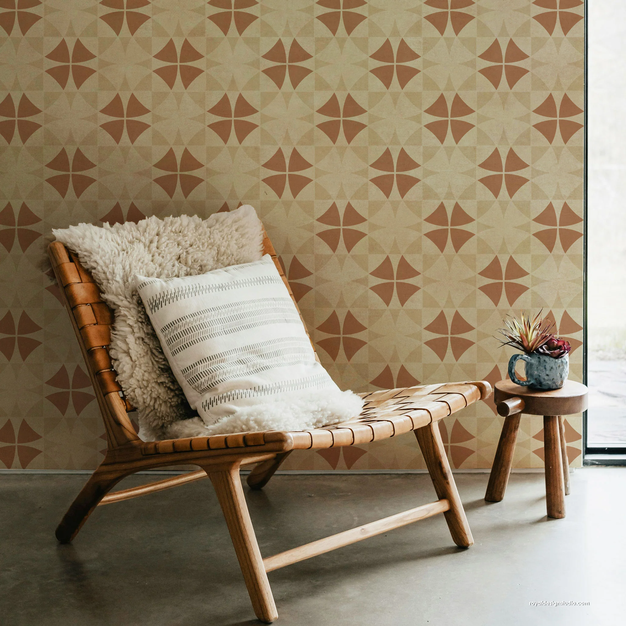 Modern tile wall and floor stencil pattern for painting